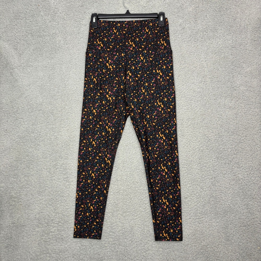 Vively Womens High Rise Multi Color Abstract Pebble Print Leggings Pockets S